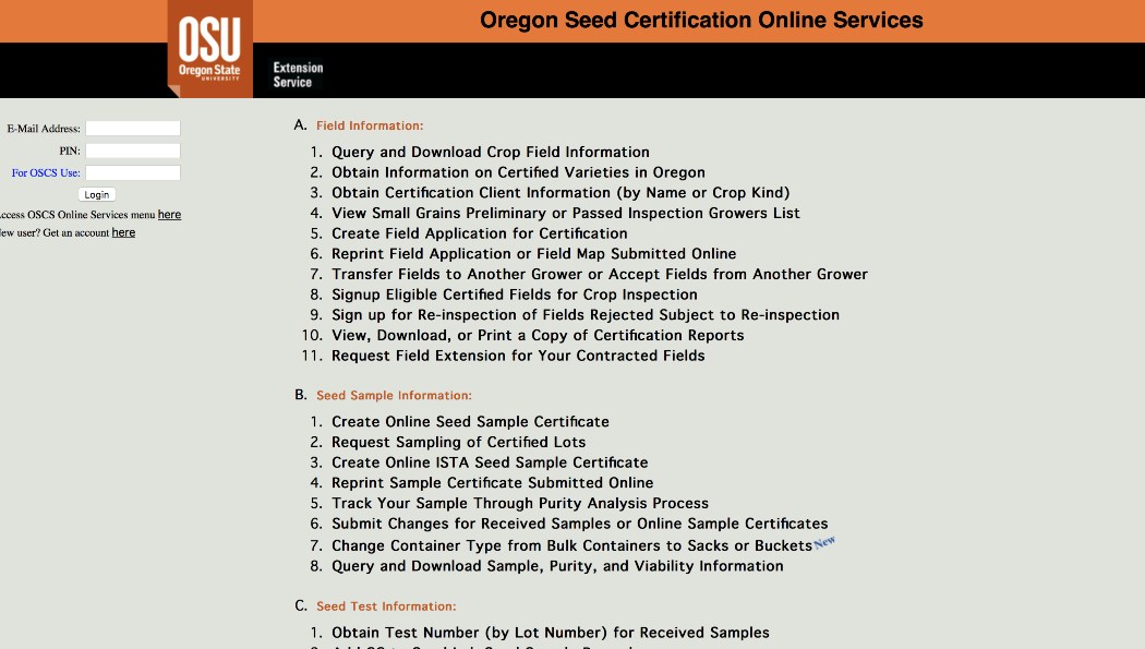 Screenshot of eCertification page.